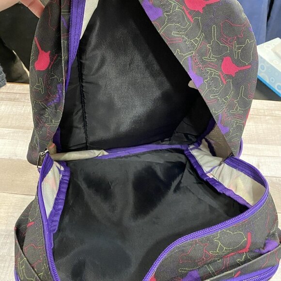 JanSport Black Pink and Purple Birds Large Backpack - Picture 9 of 12